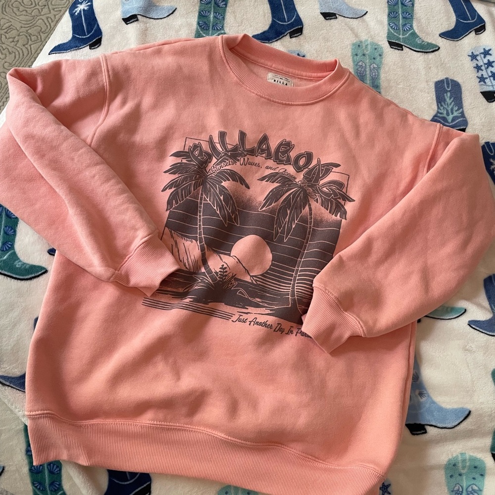 Billabong Pink Crewneck Sweater with Tropical Graphic